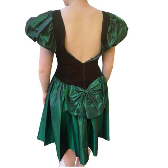 Vintage 80's prom dress Black Green fits like size 8 - Picture 2 of 6